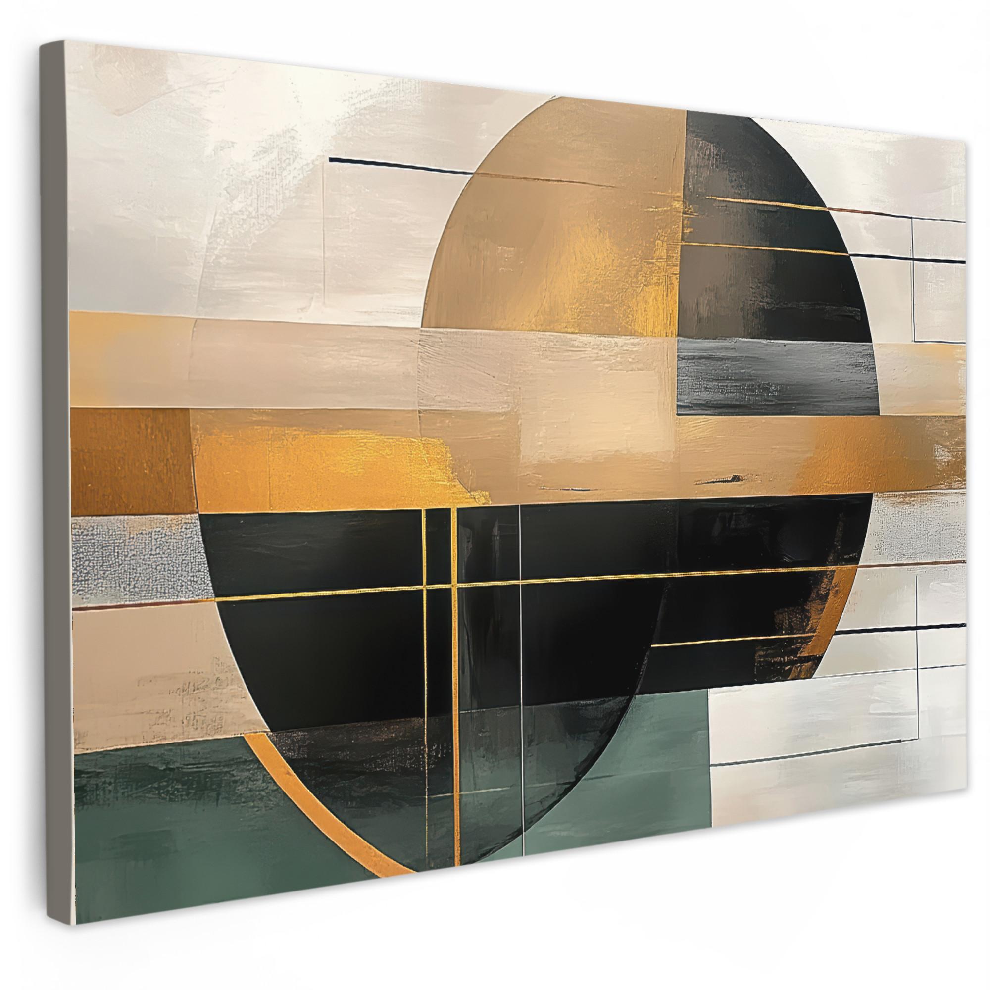 LEINWANDBILD Abstrakt - Gold - Bronze - Grün - Formen - Modern Deko Schlafzimmer 30x20 cm - Multicolor, Textil (30/20cm) - MuchoWow