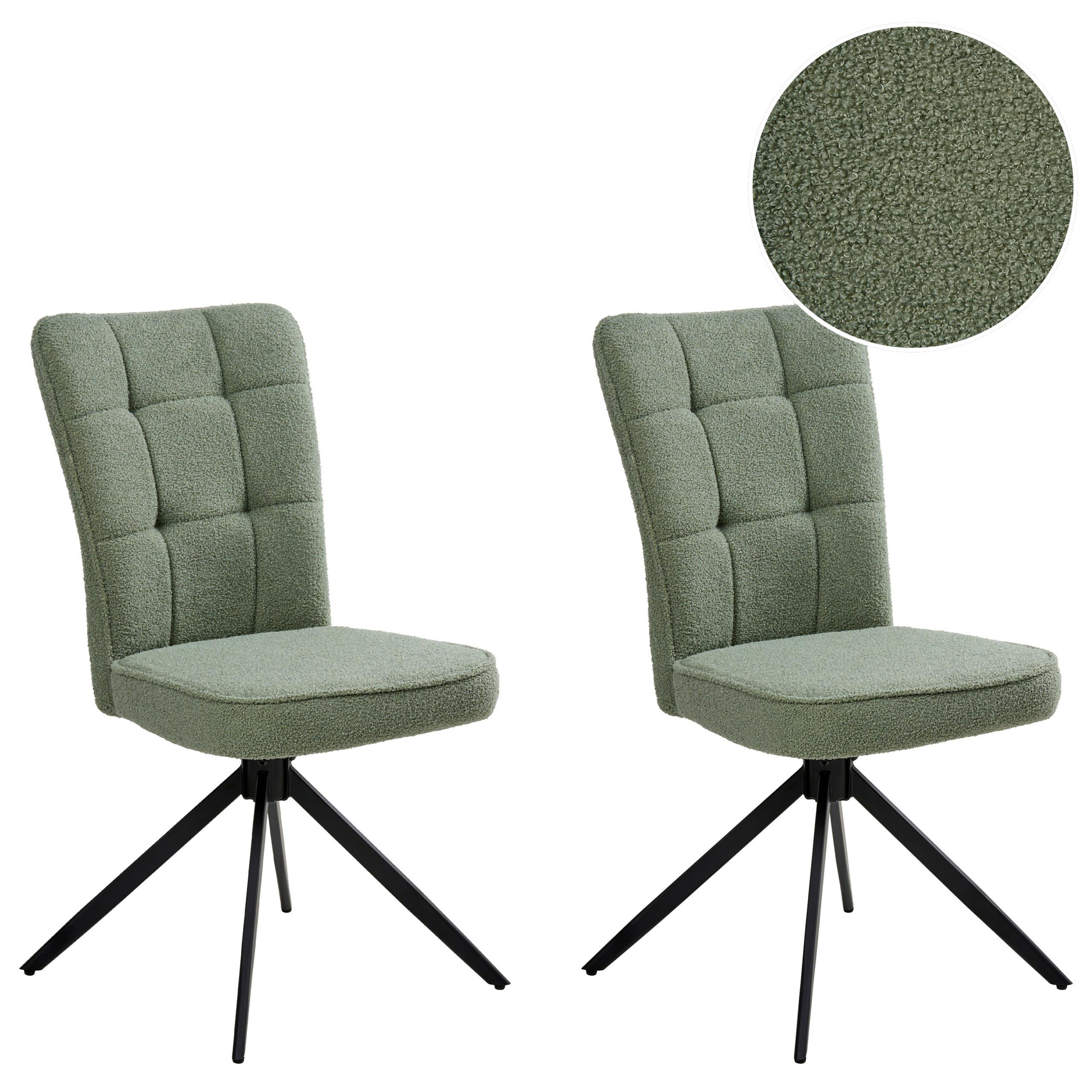 ESSZIMMERSTUHL 2er-Set drehbar Bouclé Hellgrün Ryan - Hellgrün, Textil (51/91/69cm) - Beliani