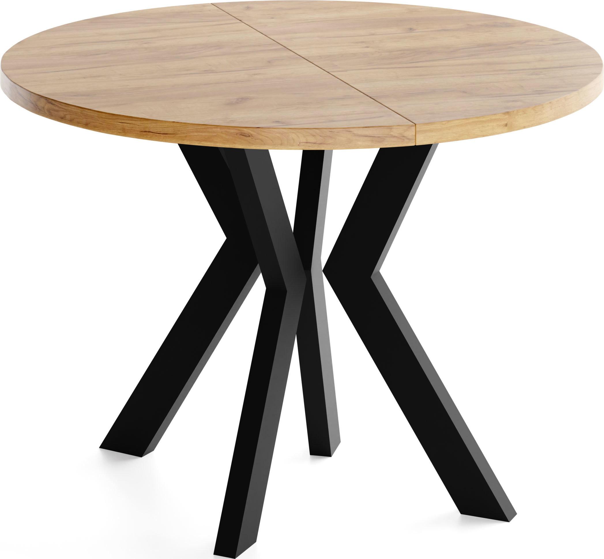 ESSTISCH Savio rund ausziehbar verlängerbar XXL, Eiche Braun 100-300/100/77 cm - Eiche Wotan/Schwarz, Holz/Holzwerkstoff (100/300/77cm) - WFL GROUP