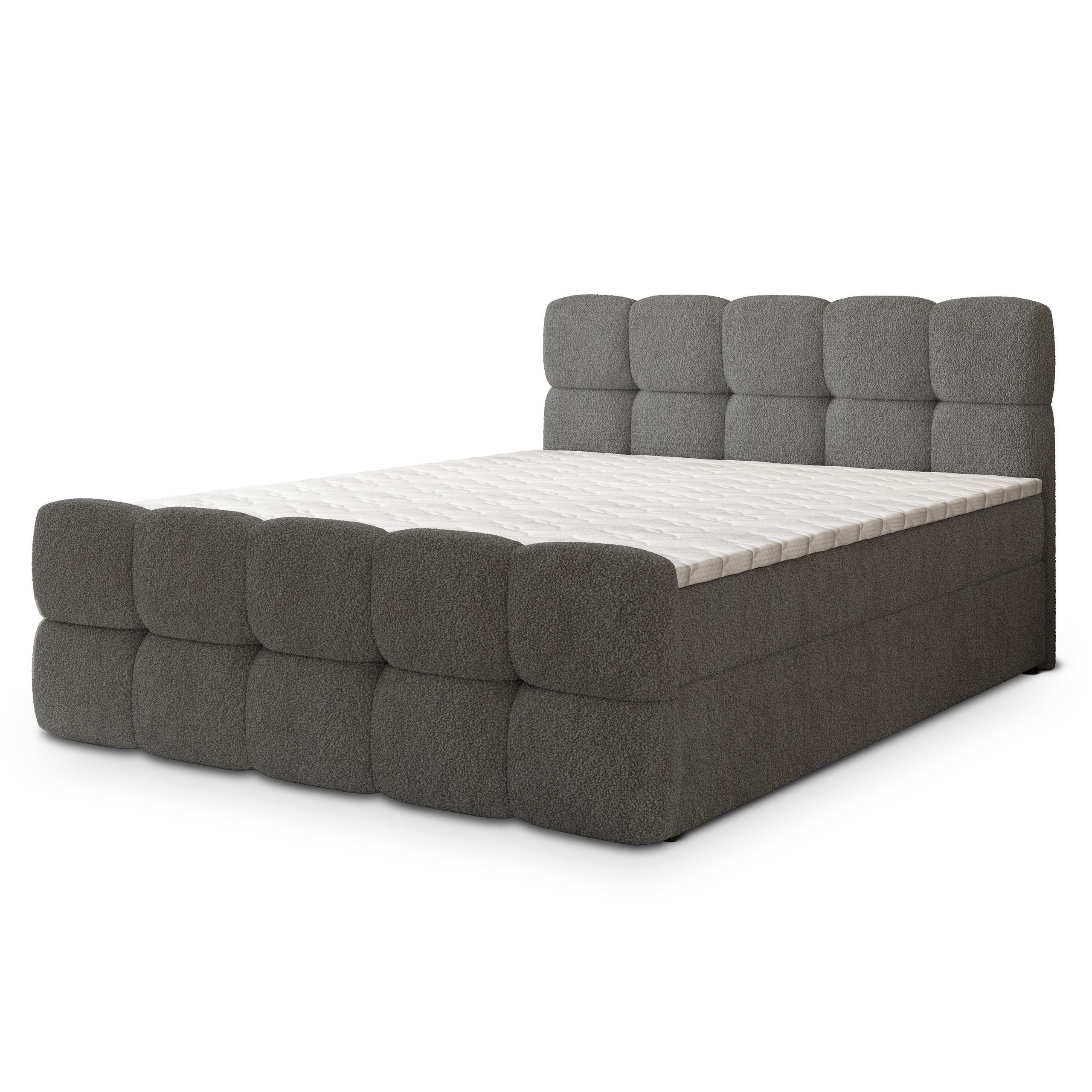 BOXBETT BRUME 160x200 cm mit Matratze und Topper, H2+H3 - Grau - Grau, Holz (160/200cm) - MASSENO