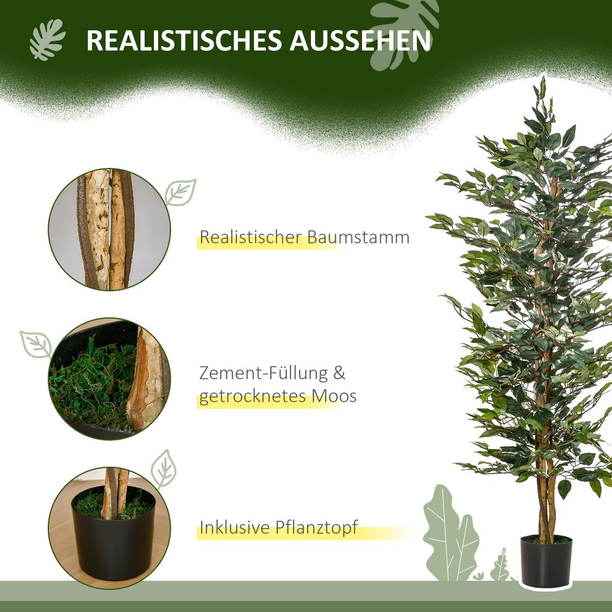 KUNSTPFLANZEN im Topf 150 cm künstlicher Ficus-baum Kunstbaum Zimmerpflanze - Grün, Kunststoff (150cm) - HOMCOM