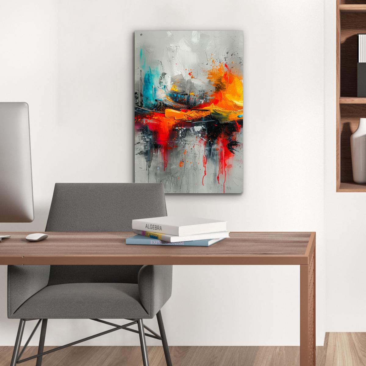 METALLBILD Moderne Kunst - Orange - Grau - Abstrakt Deko Schlafzimmer 40x60 cm - Hellgrau, Metall (40/60cm) - MuchoWow