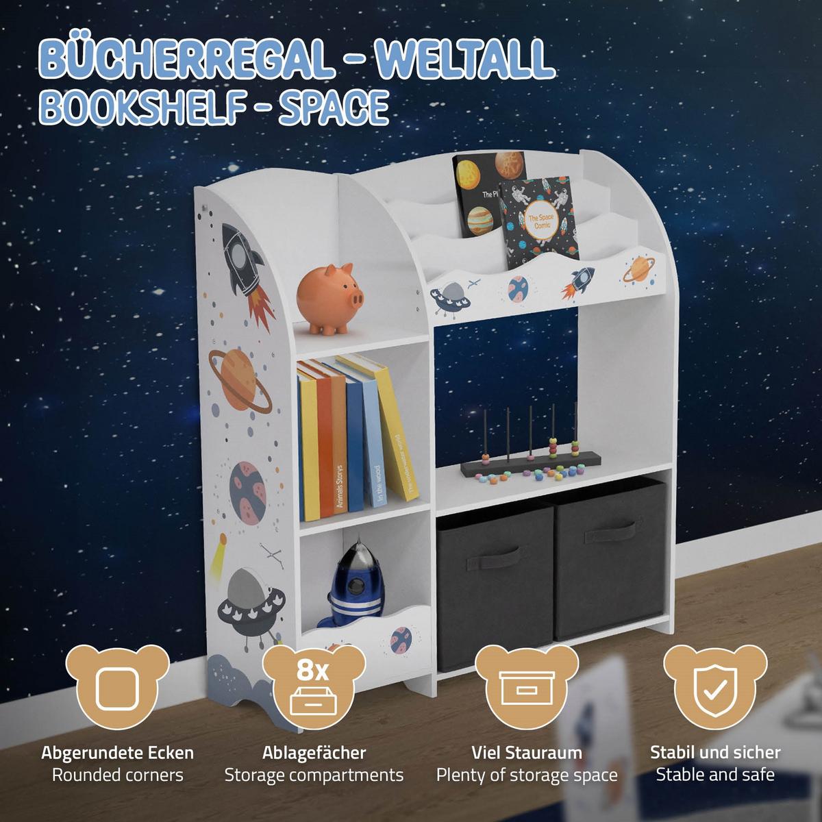 KINDERREGAL Weltraum Motiv 93 x 30 x 98 cm Weiß - Weiß, Holzwerkstoff (93/98/30cm) - Joyz