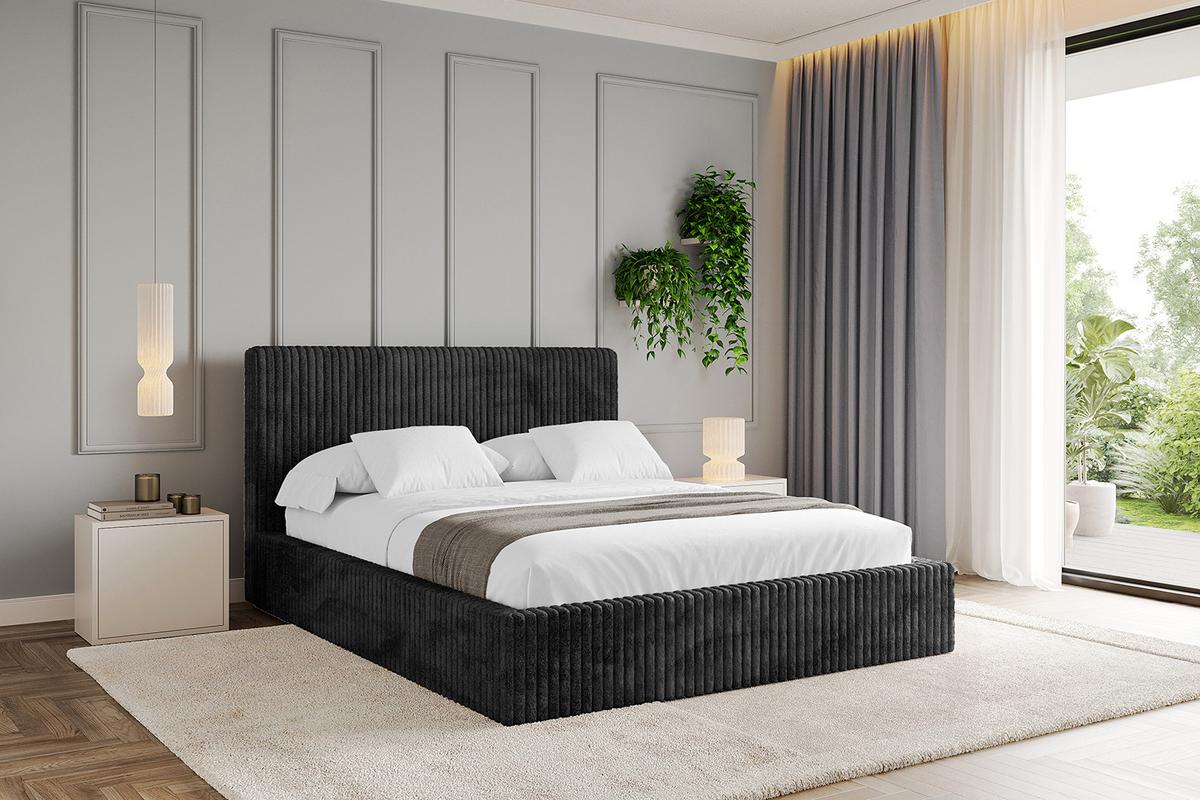POLSTERBETT mit Bettkasten und Lattenrost, Bett mit Matratze H3/H4 - ALOVA-V1 120x200 Schwarz - Schwarz, Holzwerkstoff/Textil (120/200cm) - ALTDECOR