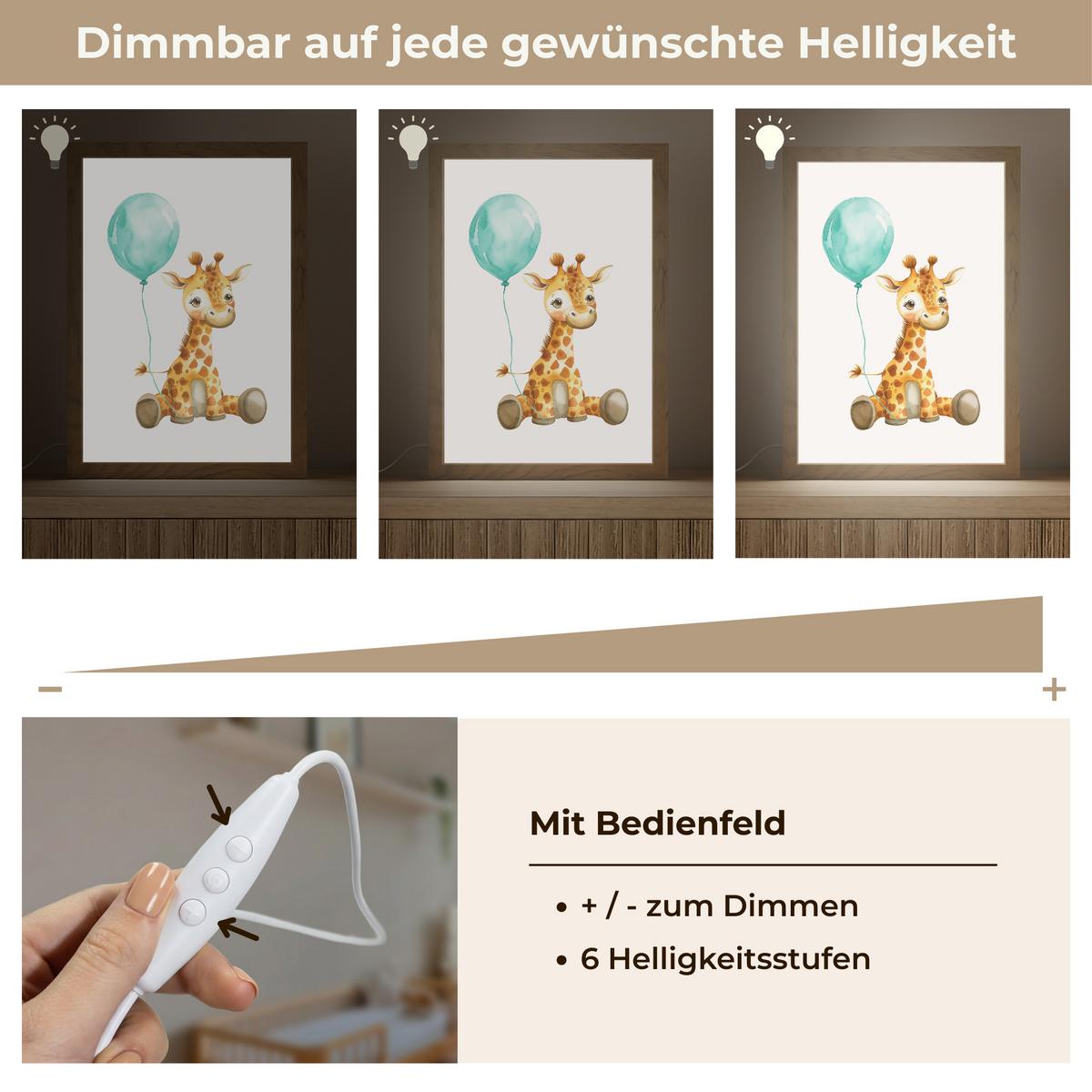 NACHTTISCHLAMPE Giraffe - Baby - Tiere - Blauer Ballon 20x30 cm - Weiß, Holzwerkstoff (8/20/30cm) - OnlyWow