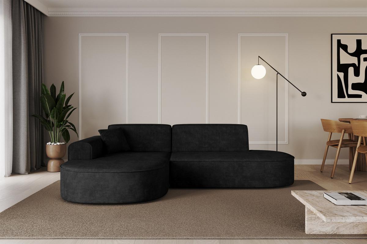 ECKSOFA Ottomane Links MARI-L1 - 243x171x79 cm Schwarz Velours - Schwarz, Holzwerkstoff/Kunststoff (243/171cm) - ALTDECOR