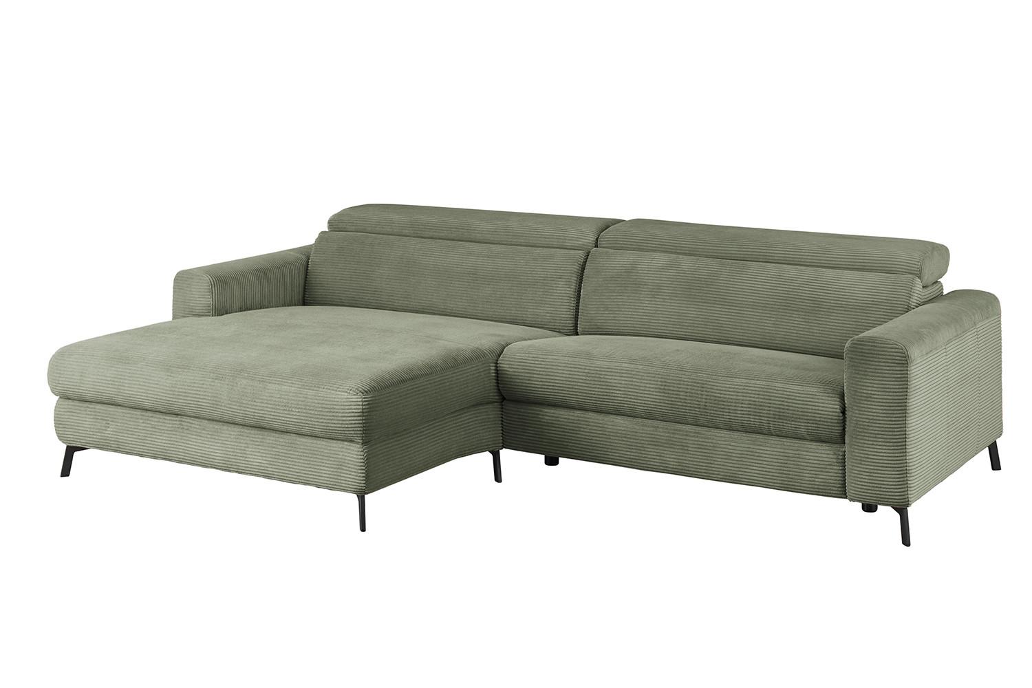 ECKSOFA LAISKA Grün Cord - Schwarz/Olivgrün, Textil/Metall (282/177cm) - KAWOLA