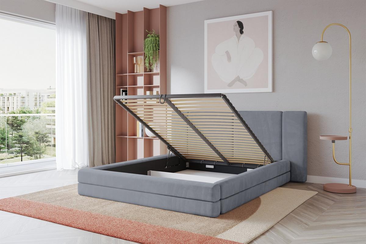POLSTERBETT mit Bettkasten und Lattenrost, Bett mit Matratze H3/H4 - TEVO 140x200 Grau - Grau, Holzwerkstoff/Textil (140/200cm) - ALTDECOR
