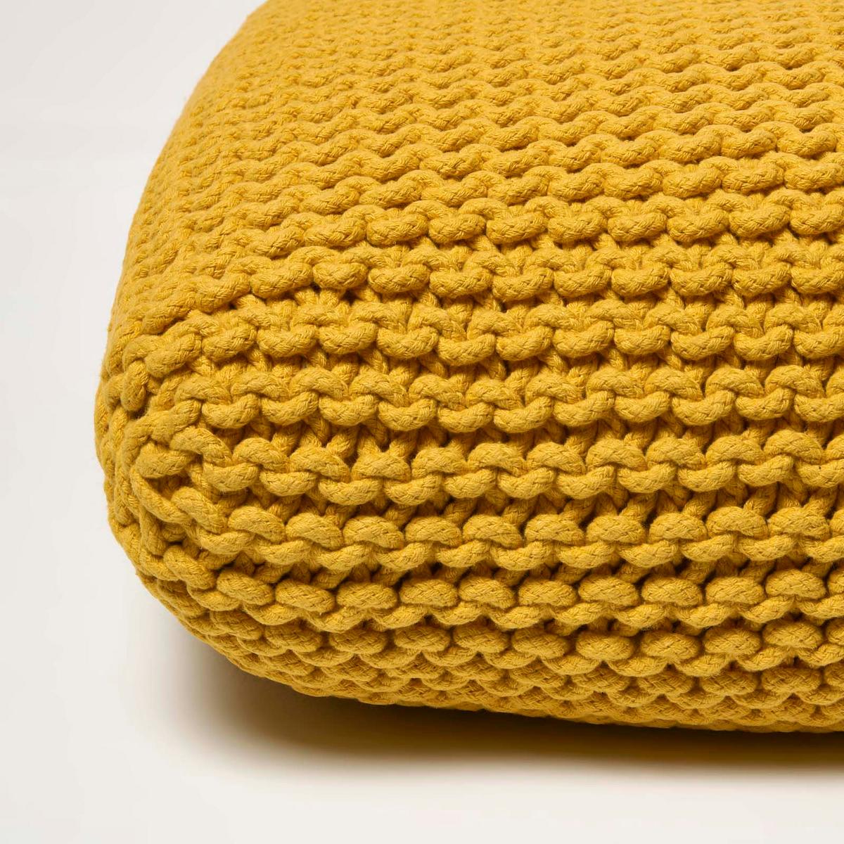 STRICK-POUF senfgelb, Bodenkissen 70/70/20 cm - Gelb, Textil (70/20/70cm) - Homescapes