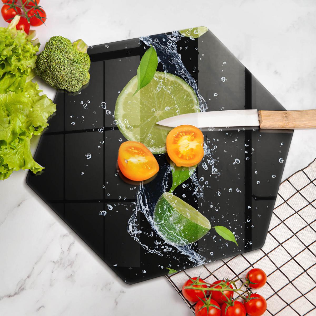 GLASPLATTE 40 cm Saftige Limette im Wasser - Schwarz, Glas (40/40cm) - Wallfluent