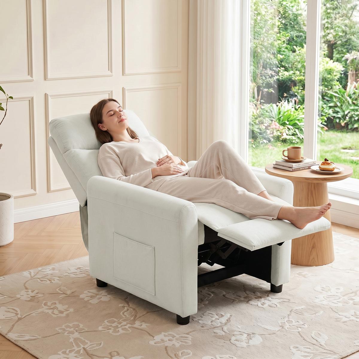 RELAXSESSEL Polyester Cremeweiß - Creme, Textil (73/100/86cm) - HOMCOM