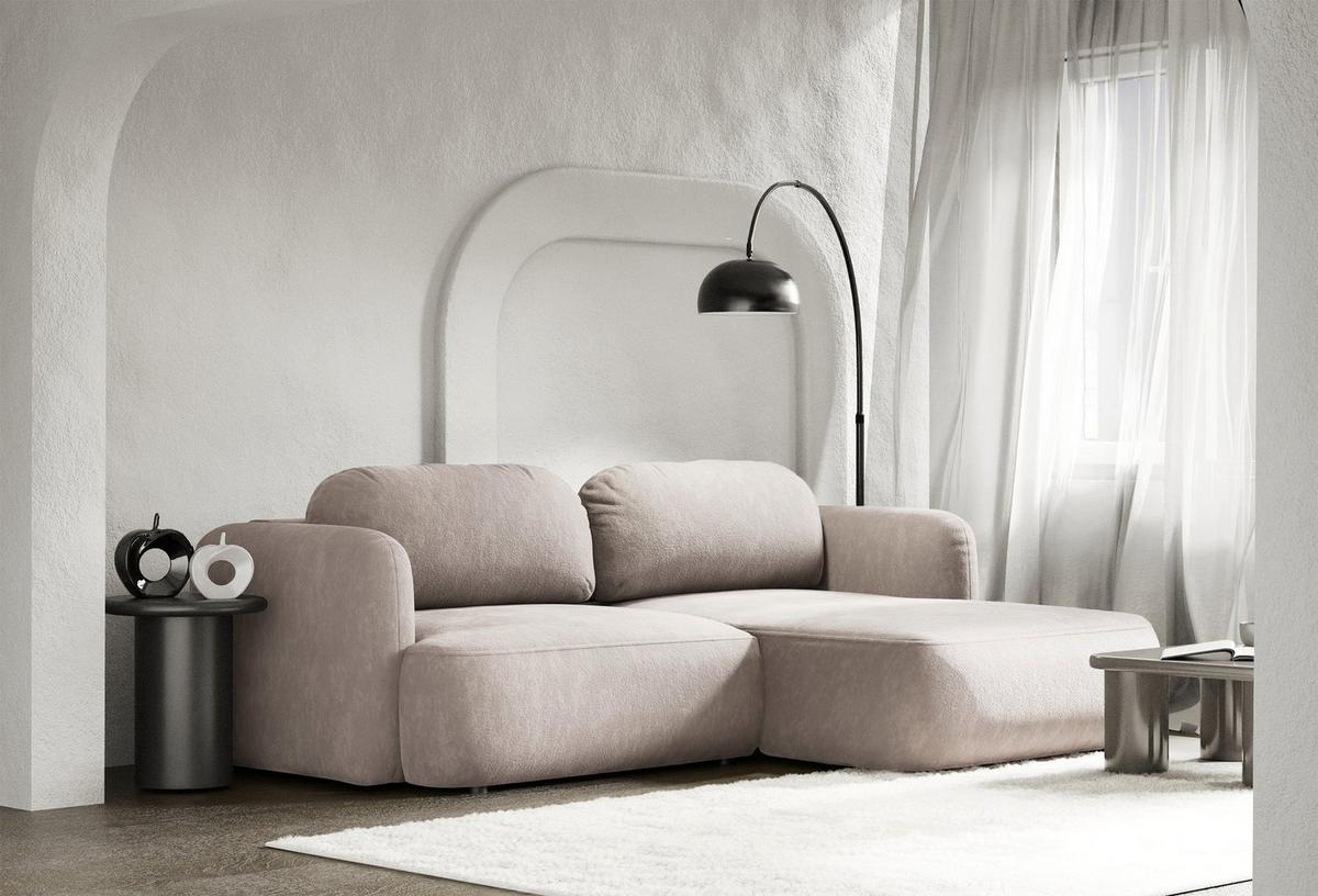 ECKSOFA Tvoya hellbeige Chenille - Ecru/Schwarz, Kunststoff/Textil (175/267cm) - Selsey