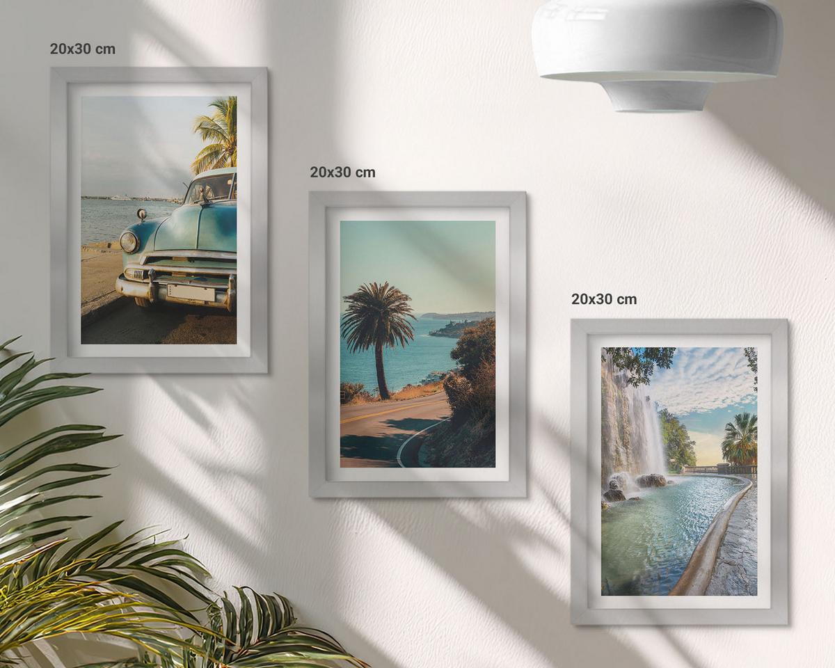 BILDER SET 3er Set - 20x30 cm Silberner Rahmen - Urlaub Palmen Wasserfall - Silberfarben, Kunststoff (20/30cm) - TULUP