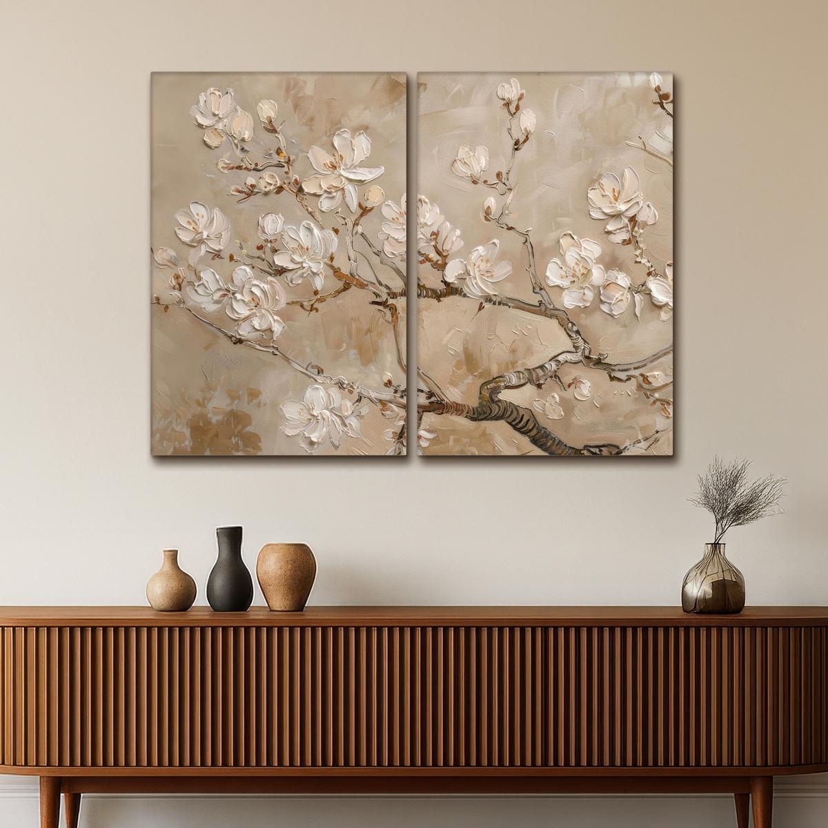 LEINWANDBILD 2er Set Beige - Blüte - Modern 120x90 cm - Beige, Textil (120/90cm) - MuchoWow