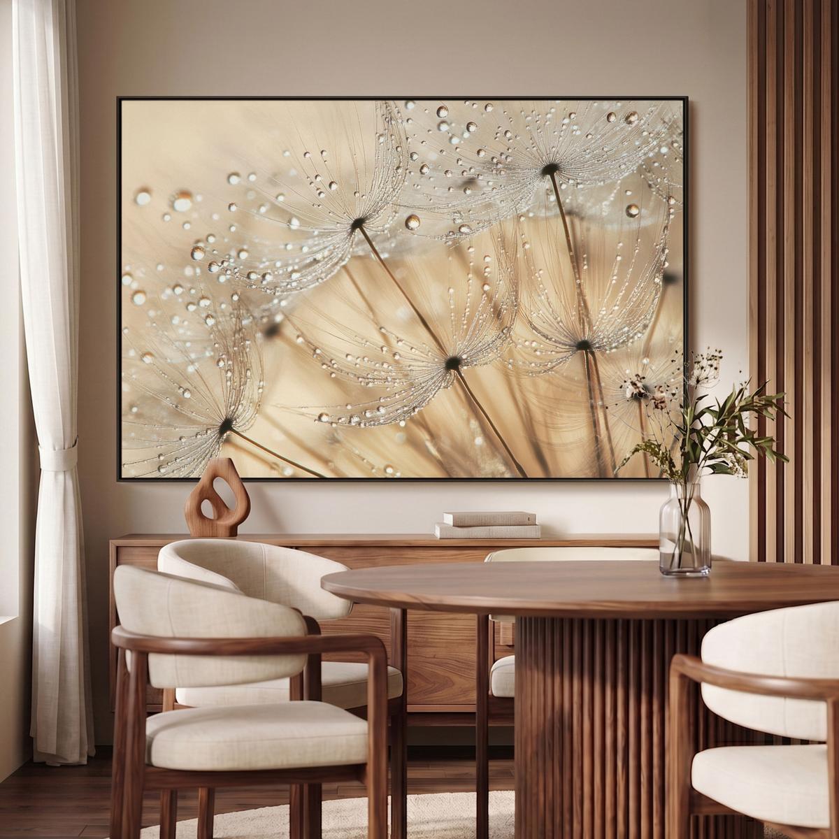 LEINWAND Bilder mit Rahmen - Löwenzahn - Abstrakt - Natur - Beige - 150x100 - Braun, Textil (150/100cm) - MuchoWow