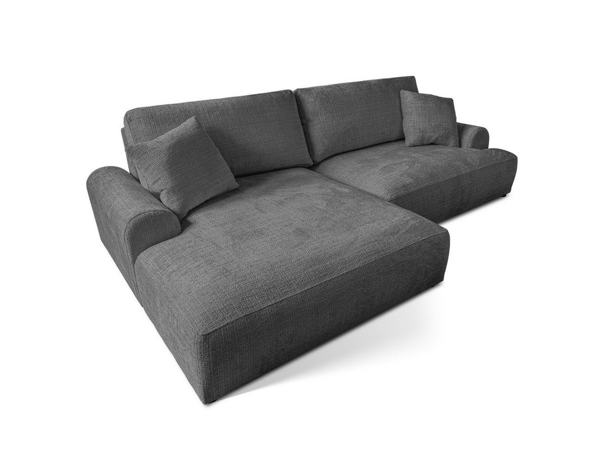 ECKSOFA Melvano mit Schlaffunktion und Bettkasten im Japandi-Stil aus weichem Grau Chenille-Stoff - Schwarz/Grau, Holz/Kunststoff (145/240cm) - S-Style