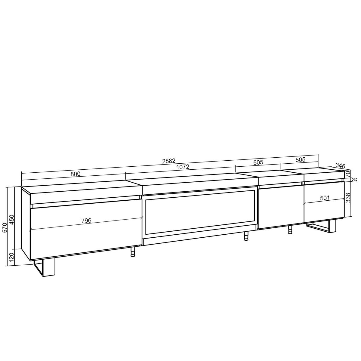 LOWBOARD, Tv-Schrank, mit Elektrokamin XXL, Eiche, 288/35/57cm - Eichefarben, Holzwerkstoff (288/57/35cm) - Skraut Home