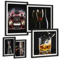BILDER SET 5er Set - 50x50 cm & 20x30 cm & 40x60 cm Schwarzer Rahmen - Frauenbeine Rosenwagen Wein - Schwarz, Kunststoff (40/60cm) - TULUP