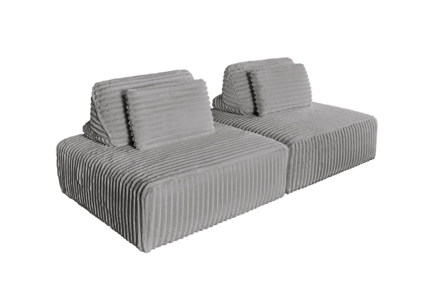 MODULSOFA WIOLO SOFT 2 MODULE 2 KISSEN Grau Cord - Schwarz/Grau, Kunststoff/Textil (222/84/111cm) - KAWOLA