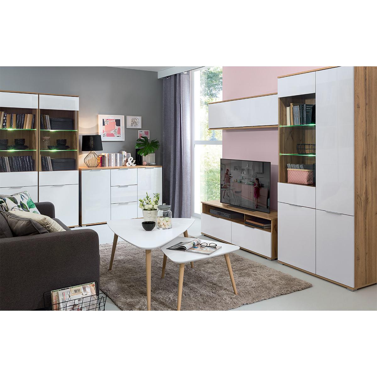 VITRINE Selma Weiß und Holz - Weiß, Holzwerkstoff (56/195/41cm) - Petits-meubles