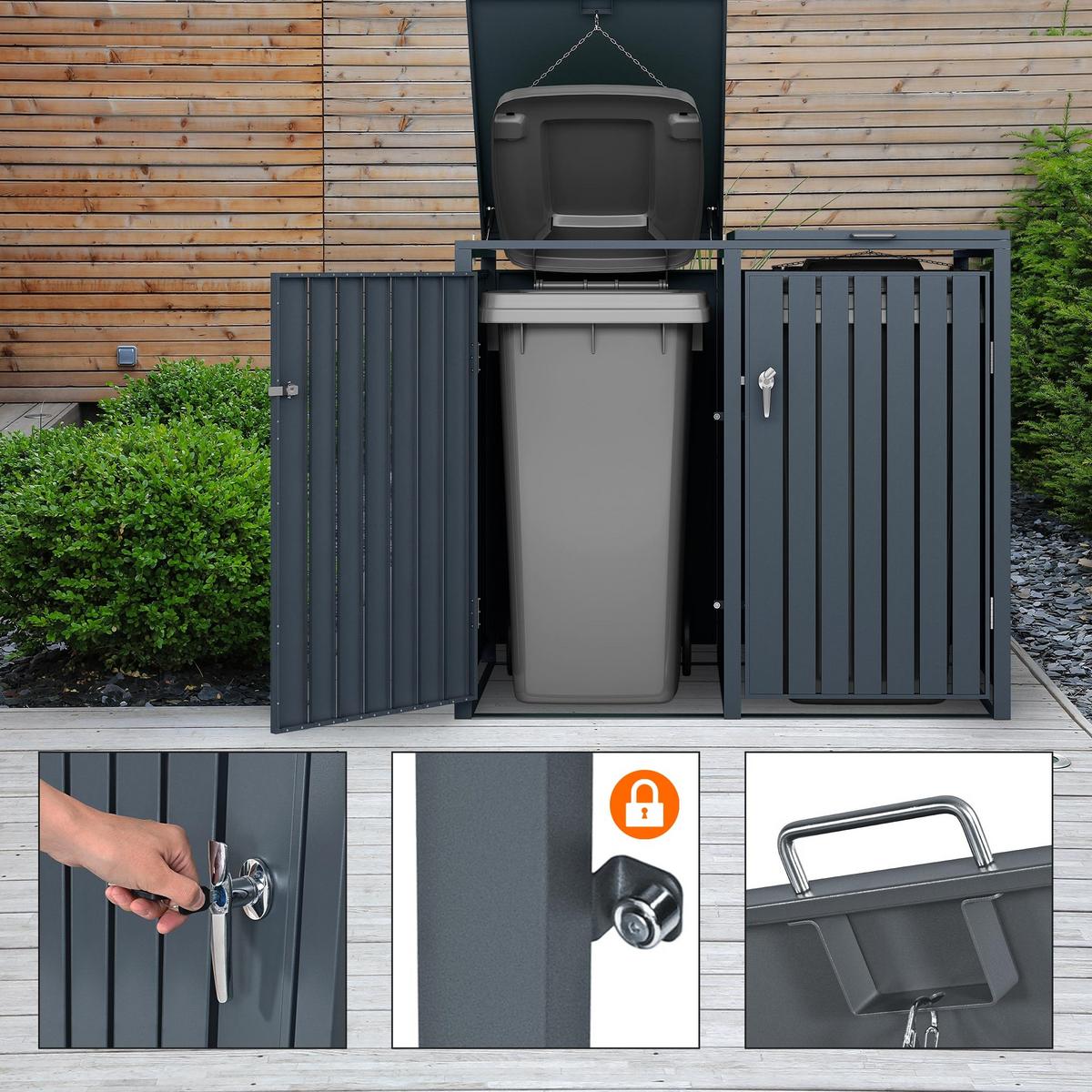 MÜLLTONNENBOX 2er Anthrazit - Anthrazit, Metall (132/120/80cm) - ML-DESIGN