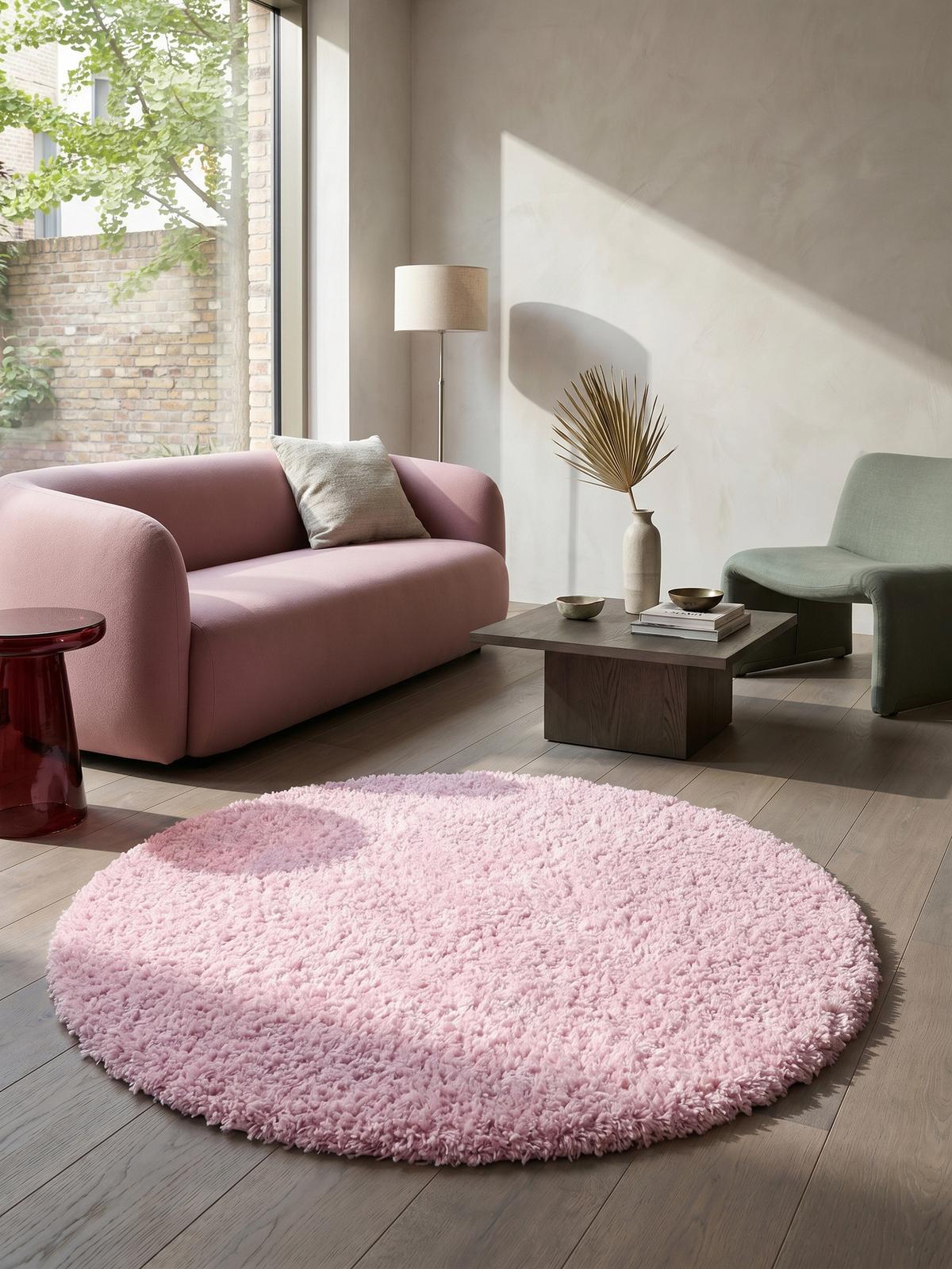 HOCHFLORTEPPICH RHEIN, einfarbig, aus Polypropylen, Rosa, Ø 200 cm - Rosa, Textil (200/200cm) - KADIMA DESIGN