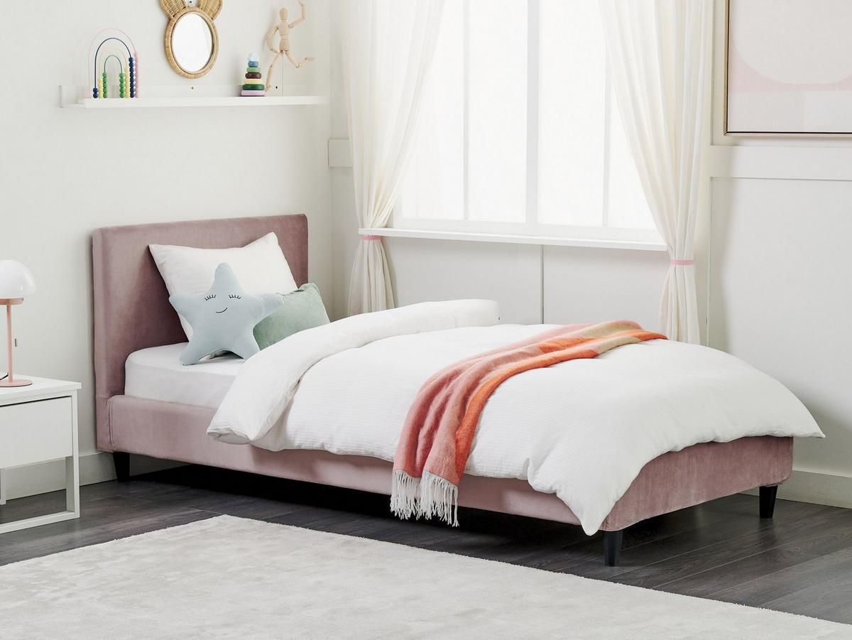 BETTRAHMENBEZUG Samtstoff 90/200 cm Rosa Fitou - Pink, Textil (100/214cm) - Beliani