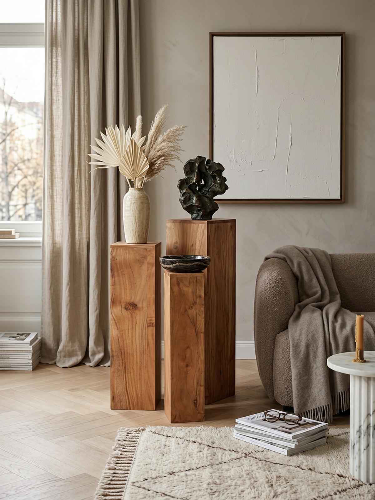 BEISTELLTISCH 3er Set Massivholz Ineinander Verstaubar Einzigartige Maserung, Beige 24x24x85 cm - Beige, Holz (24/24/85cm) - KADIMA DESIGN