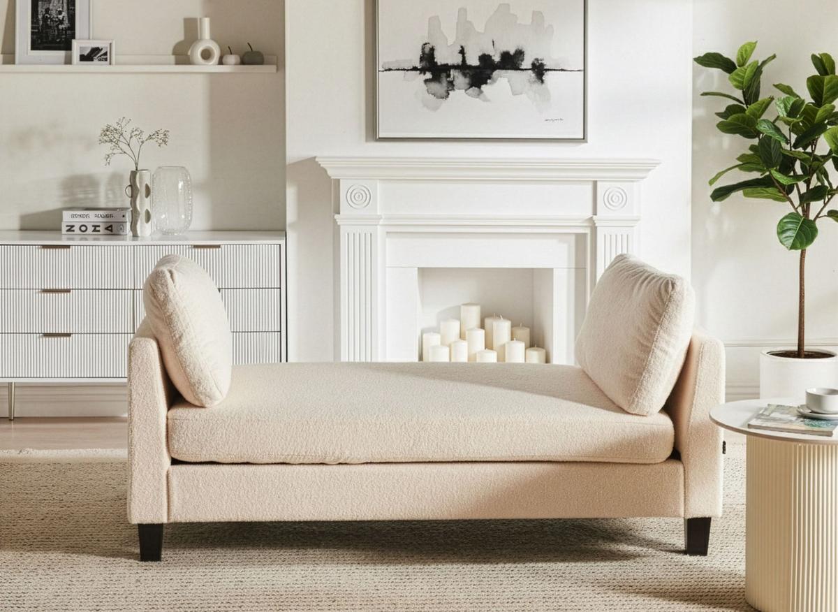 CHAISELONGUE Stoff Cremeweiß Archiane - Creme/Schwarz, Textil (170/60/85cm) - Beliani