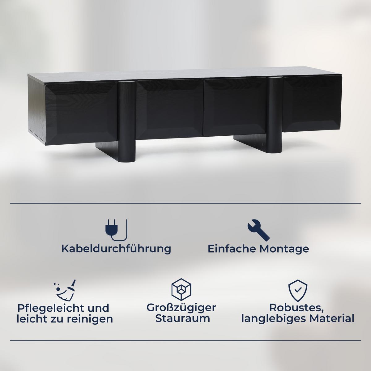 TV-SCHRANK Modern, Schwarz - Breites Lowboard mit 4 Einzel-Schubladen & doppeltem Staufach, MDF TV Board | 160x40x40 cm - Schwarz, Holz (160/40/40cm) - Hometopia
