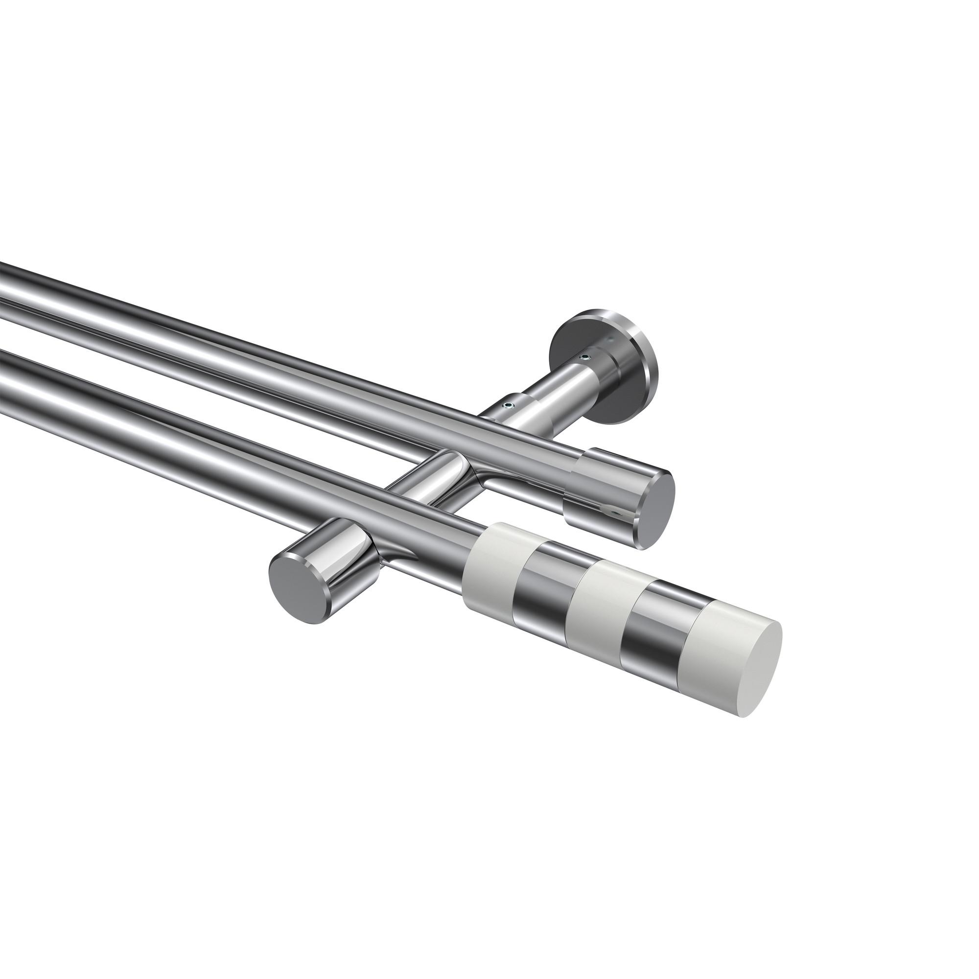 GARDINENSTANGE Prestige Mavell 260 cm (geteilt in 2 x 130 cm), 2-läufig (ohne Ringe), 20 mm Ø Chrom - Chromfarben/Weiß, Metall (260cm) - INTERDECO