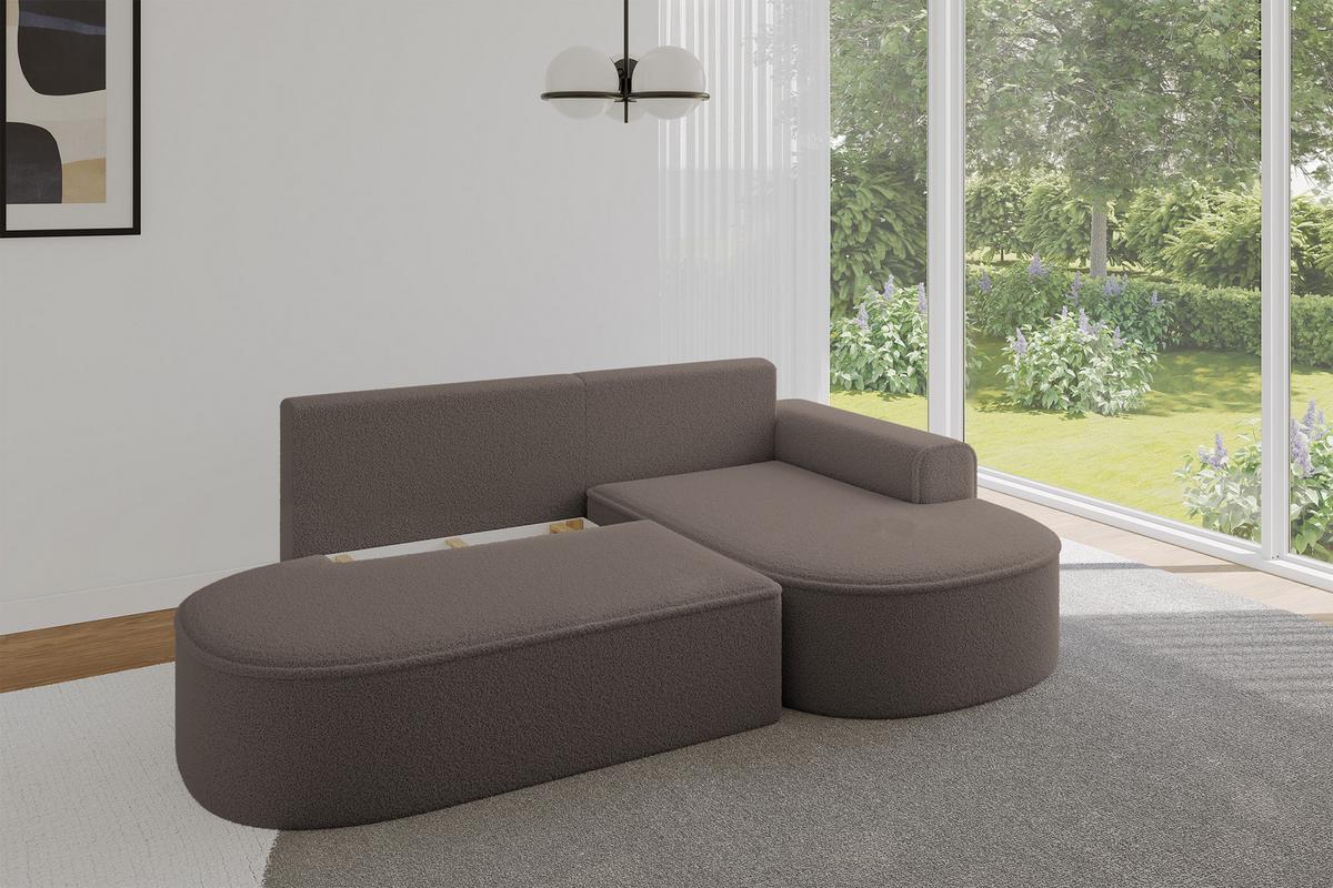 ECKSOFA mit Schlaffunktion und Bettkasten Ottomane Rechts MARI-L1-S - 283x167x73 cm Braun Bouclé - Schwarz/Braun, Holzwerkstoff/Kunststoff (167/283cm) - ALTDECOR