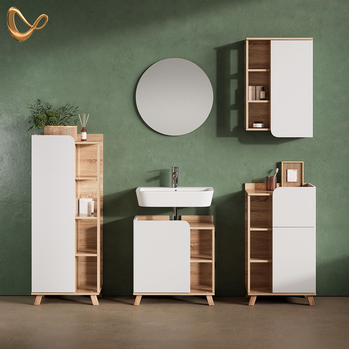 BADMÖBEL-SET Marano Sonoma/Weiß 5 Teile - Weiß/Sonoma Eiche, Holzwerkstoff (60/65/35cm) - Livinity®