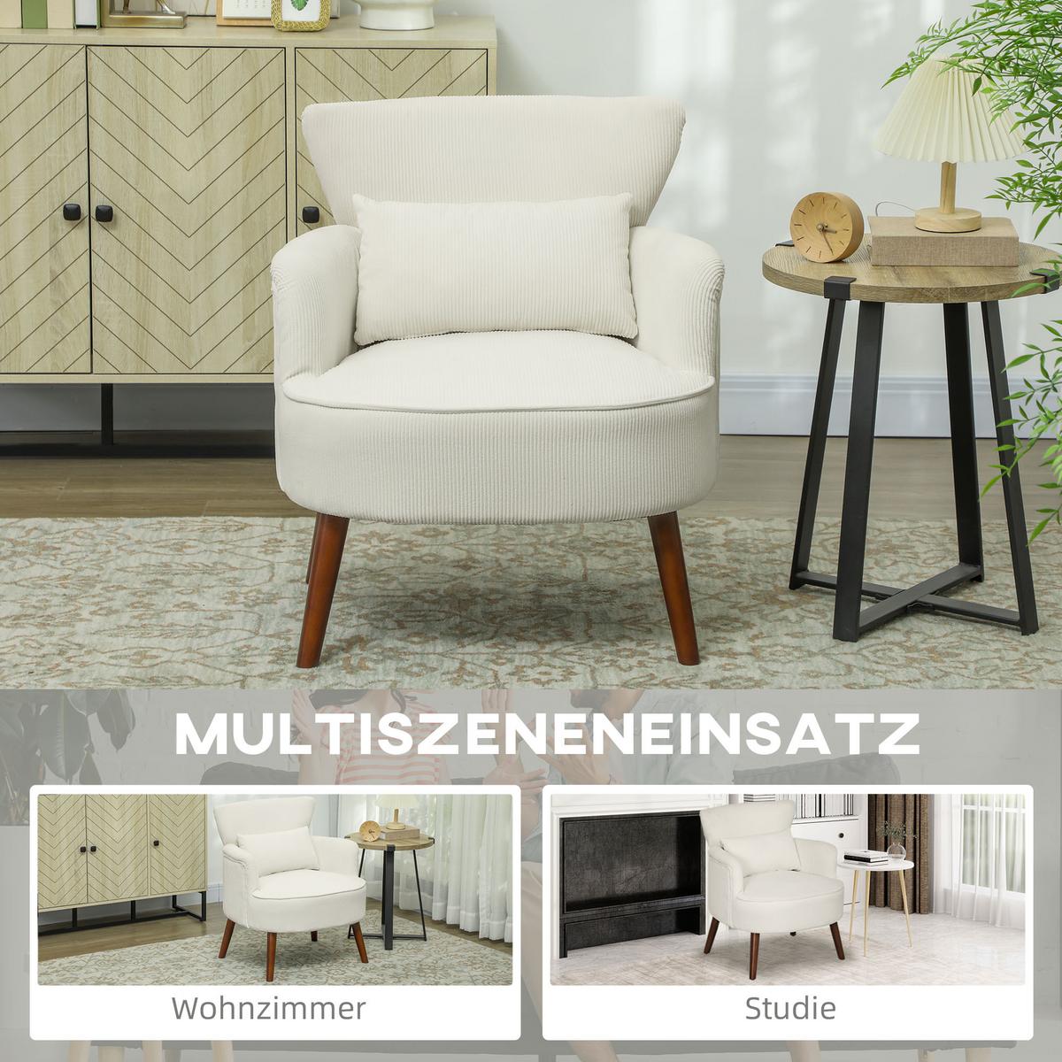 SESSEL mit Rückenlehne, abgerundeten Armlehnen Gepolstert Loungesessel Kordoptik - Beige, Textil (69/78/69.5cm) - HOMCOM