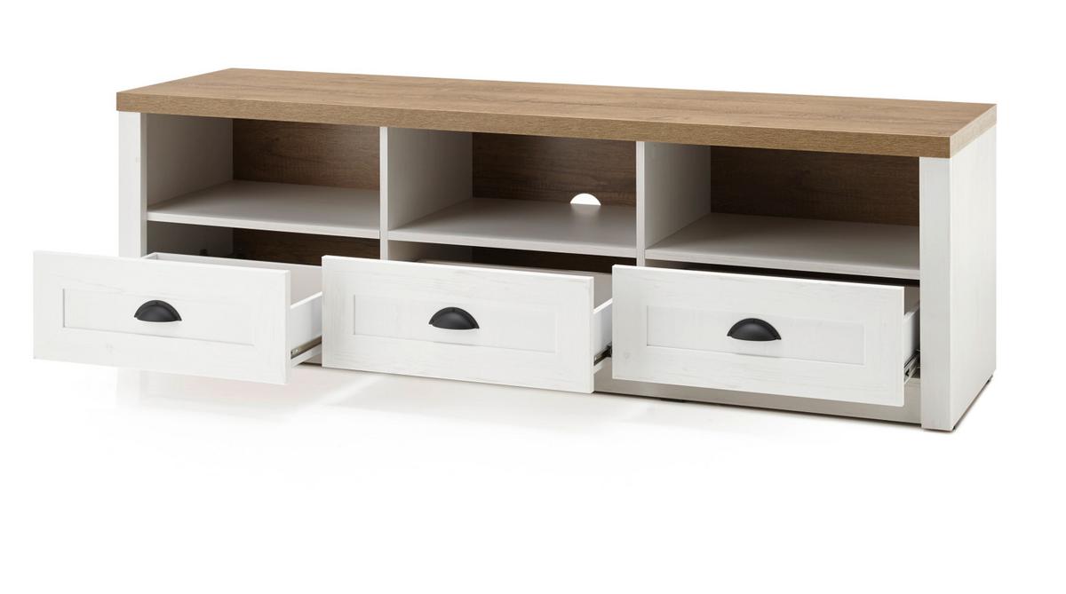 TV-LOWBOARD weiß Pinie, Eiche hell Landhaus, TV Unterteil 160 cm - Eichefarben/Weiß, Holzwerkstoff/Metall (160/47/43cm) - Furn.Design