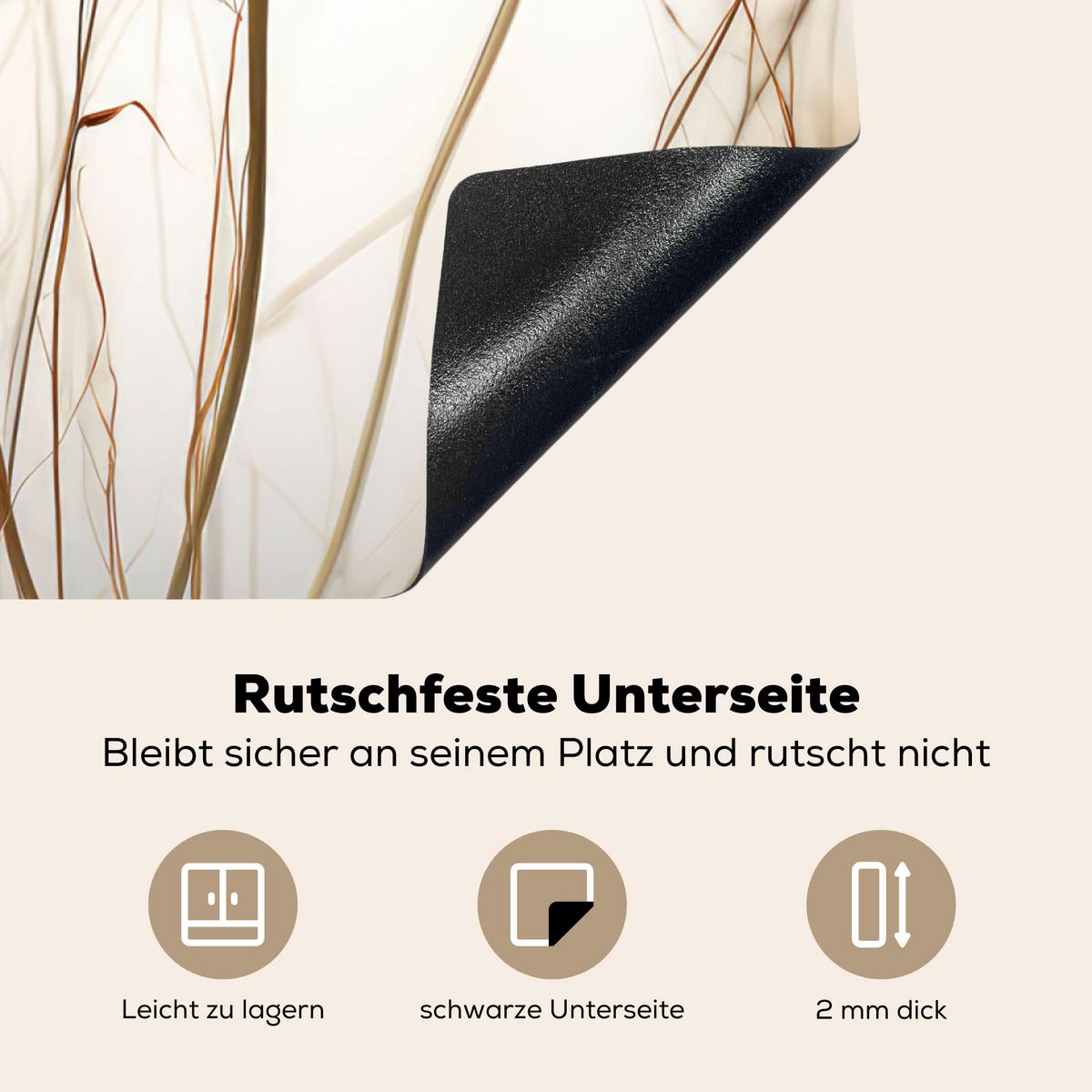 HERDABDECKPLATTE Blumen - Weiß - Sonnenlicht Induktionsmatte 77x59 cm - Ecru, Kunststoff (77/59/0.2cm) - MuchoWow