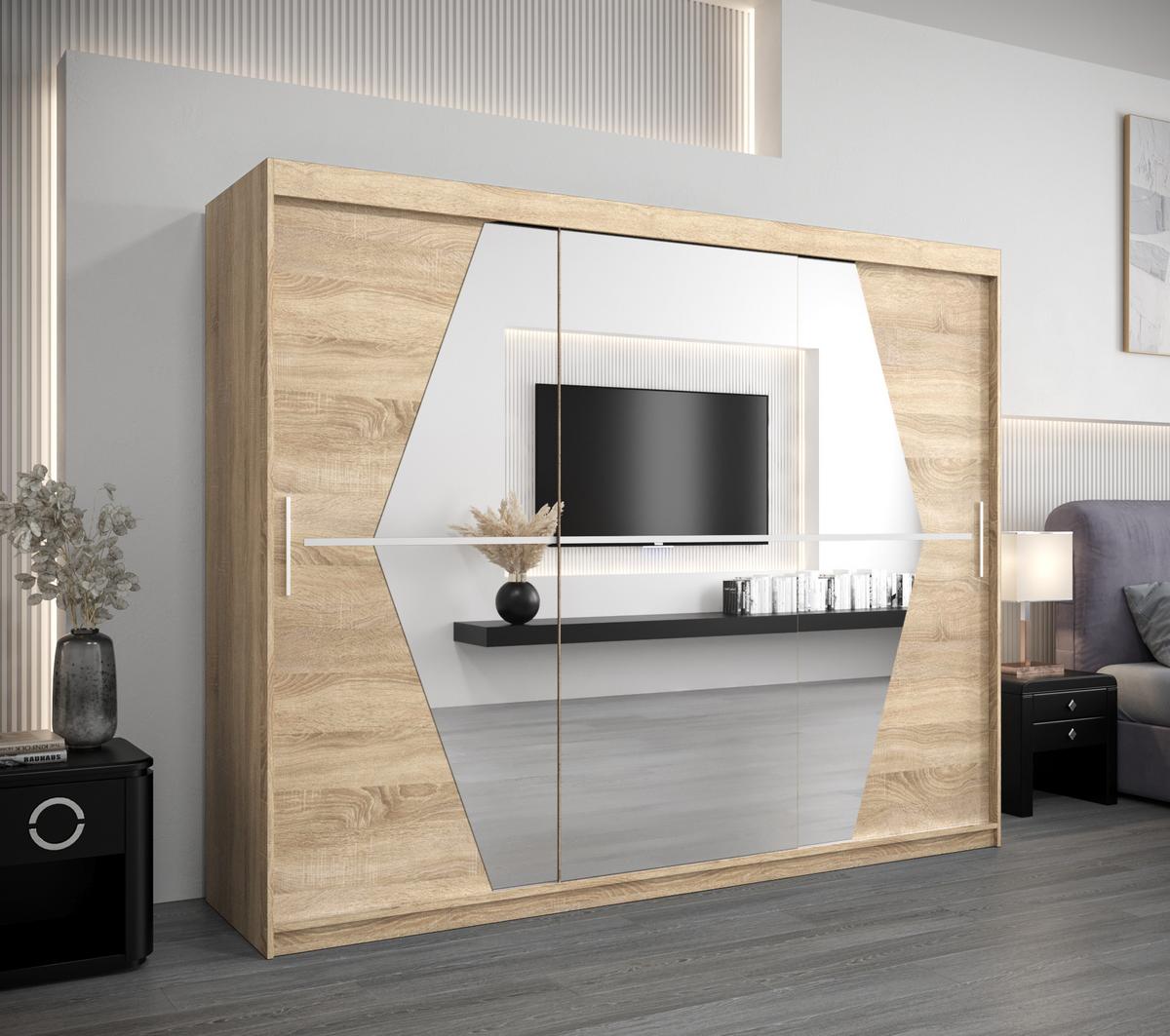 SCHWEBETÜRENSCHRANK 200/250/62 3-türig - Silberfarben/Sonoma Eiche, Holz/Kunststoff (250/200/62cm) - MÖBEL KRYSPOL