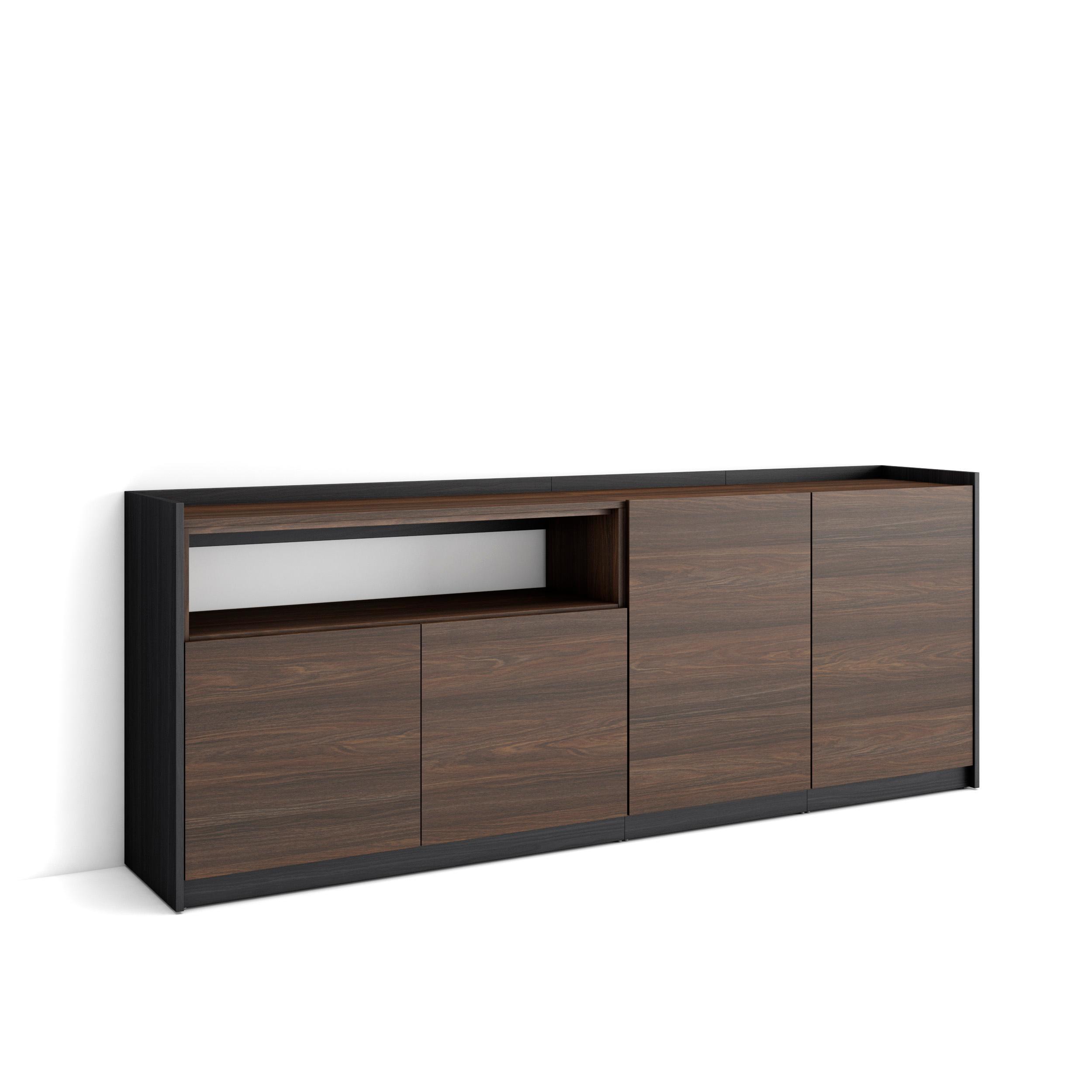 SIDEBOARD, Highboard, Dunkler Eiche und Schwarz, 207/37/80cm - Hellbraun, Holzwerkstoff (207/80/37cm) - Skraut Home