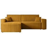 ECKSOFA mit Schlaffunktion und Bettkasten CELTIC-XL - 277x143x83 cm Senfgelb Cord - Gelb/Schwarz, Holzwerkstoff/Kunststoff (277/143cm) - ALTDECOR