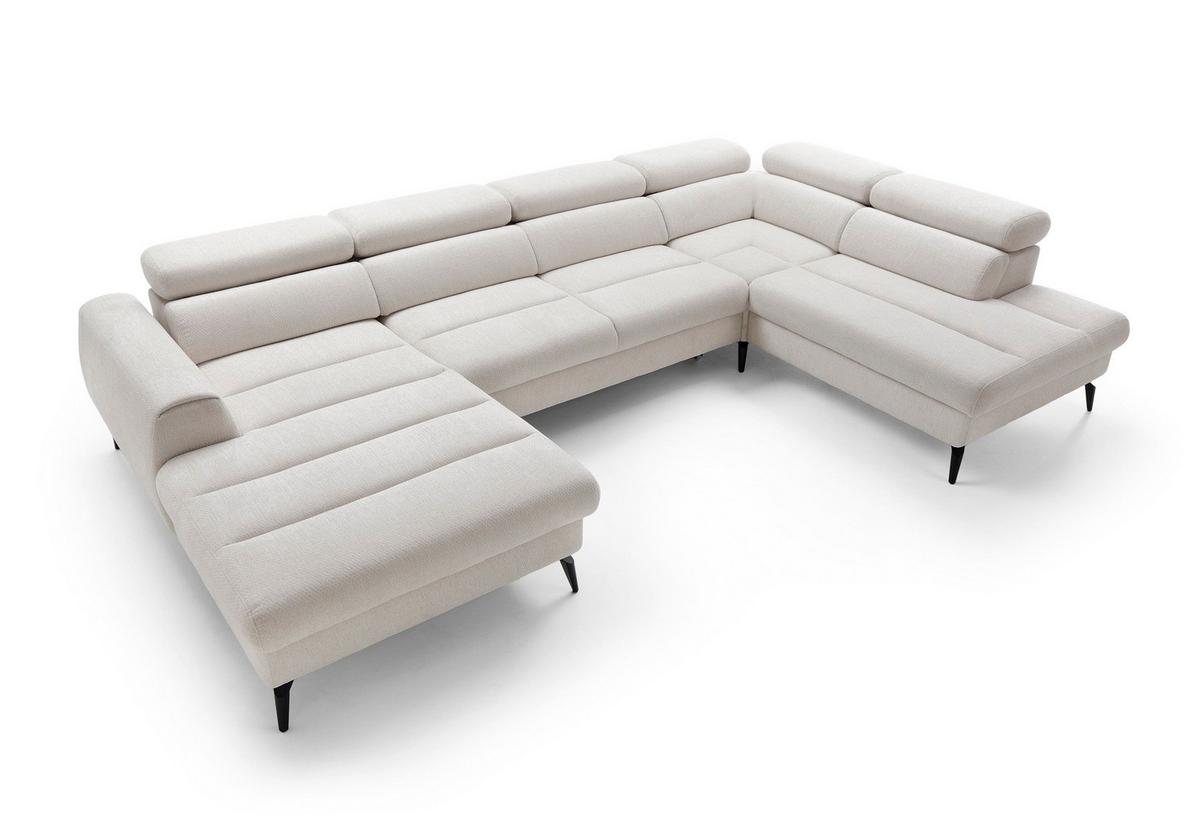 WOHNLANDSCHAFT NOTE Creme Chenille mit Schlaffunktion - Creme, Holz (345/93/257cm) - MASSENO