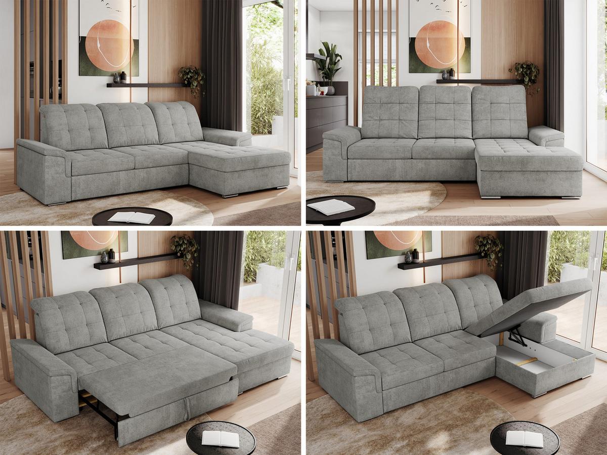 ECKSOFA MADRITO L - Hellgrau Struktur - Rechts - Silberfarben/Hellgrau, Textil/Metall (256/160cm)
