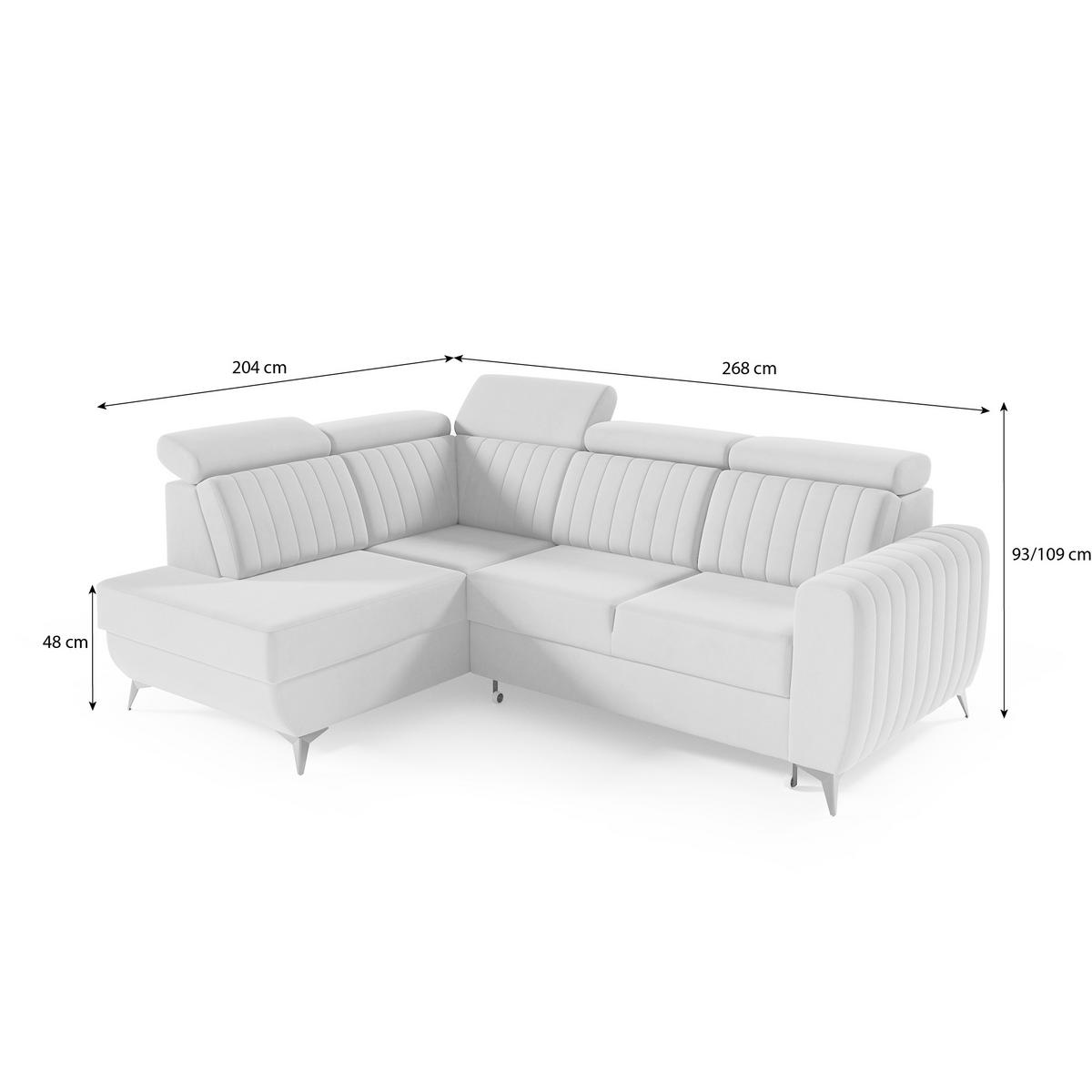 ECKSCHLAFSOFA Connor II verstellbare Kopfstützen, Dunkelblau, links - Schwarz/Dunkelblau, Textil (268/204cm) - Beautysofa