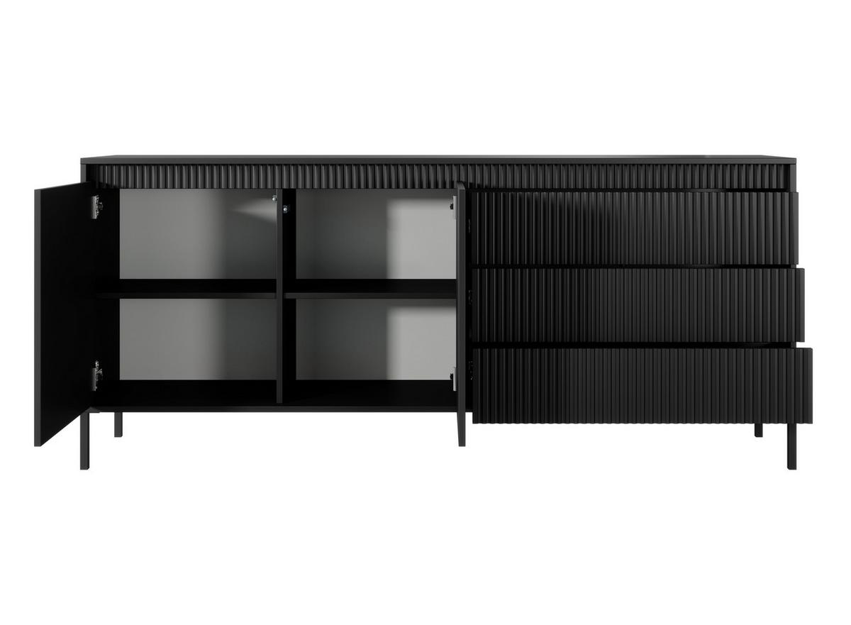 SIDEBOARD Trentinis 2T 3S Schwarz 187,1/41,4/39,5 cm – Geriffelten Fronten - Schwarz, Holzwerkstoff/Metall (187.1/41.4/39.5cm) - AX Living