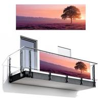 BALKON-SICHTSCHUTZ Baum - Heidekraut - Sonnenaufgang Balkon Deko 300x110 cm - Flieder, Kunststoff (300/110cm) - MuchoWow