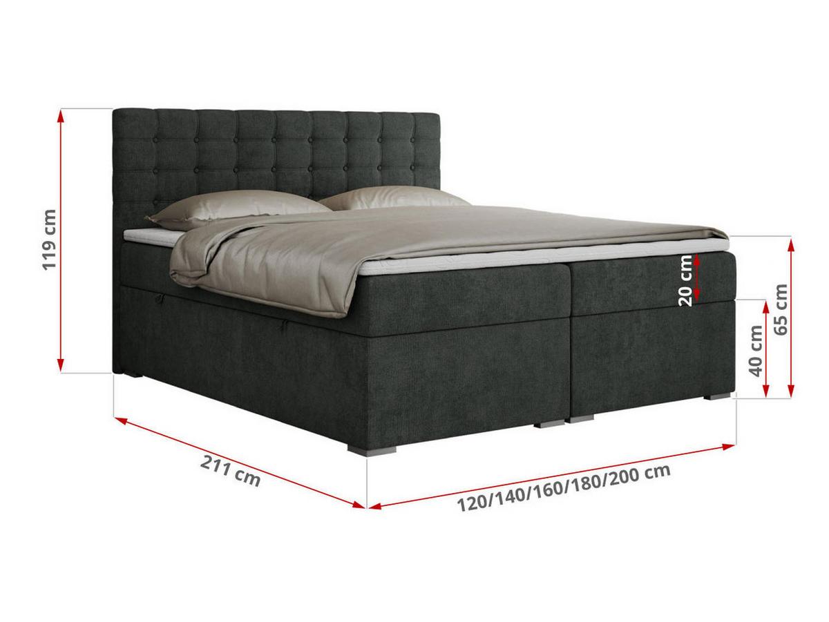 BOXBETT SUSAN 160/200 Dunkelgrau Struktur - H4 - Dunkelgrau, Holz/Textil (160/200cm) - MKS