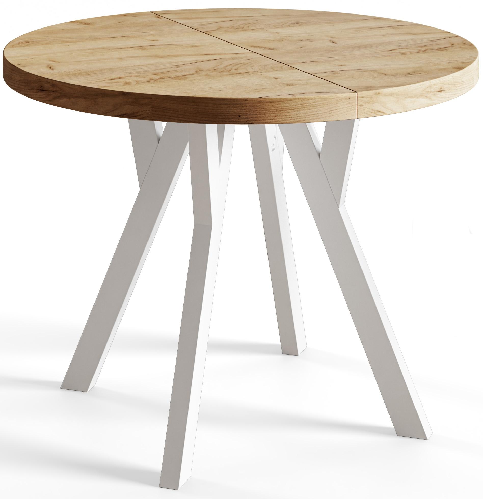 RUNDER Esstisch ausziehbar – Moderner Wohnzimmertisch und Küchentisch – Tisch mit Stabile Konstruktion, Durchmesser 80 cm - 130 cm - Farbe Craft - Braun/Weiß, Holzwerkstoff (80/80/77cm) - Alpi-Möbel
