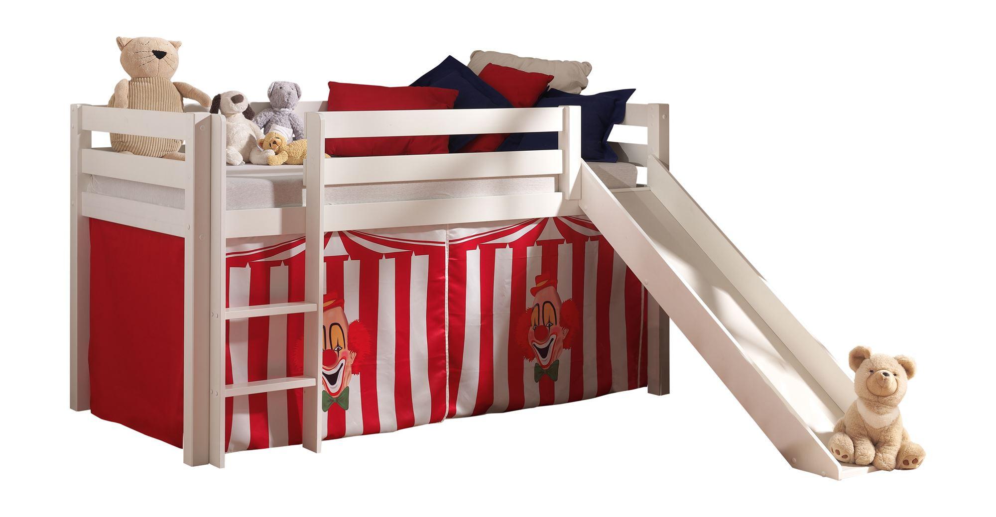HOCHBETT mit Rutsche Karolina Massivholz Weiß Textilset Zirkus - Rot/Weiß, Holz (90/200cm) - 58aufmkessel