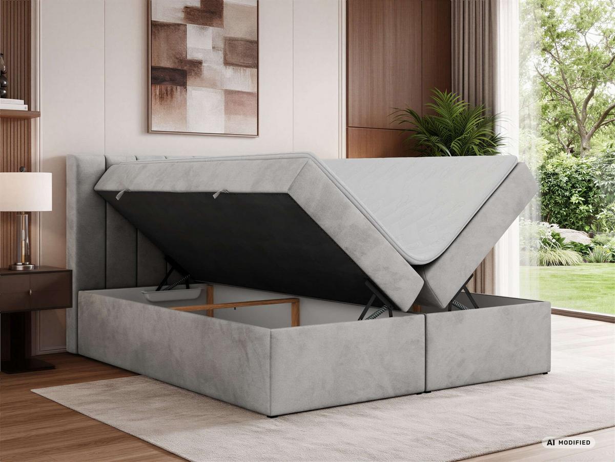 BOXBETT ALVER 140/200 - Hellgrau Velvet - Topper T25 - H3 - Hellgrau/Schwarz, Kunststoff/Textil (140/200cm) - MKS