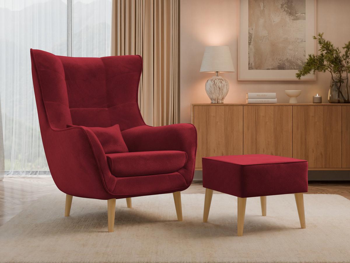 SESSEL Estjano mit Fußbank - Beige/Rot, Holz/Textil (80/106/95cm) - MIRJAN24