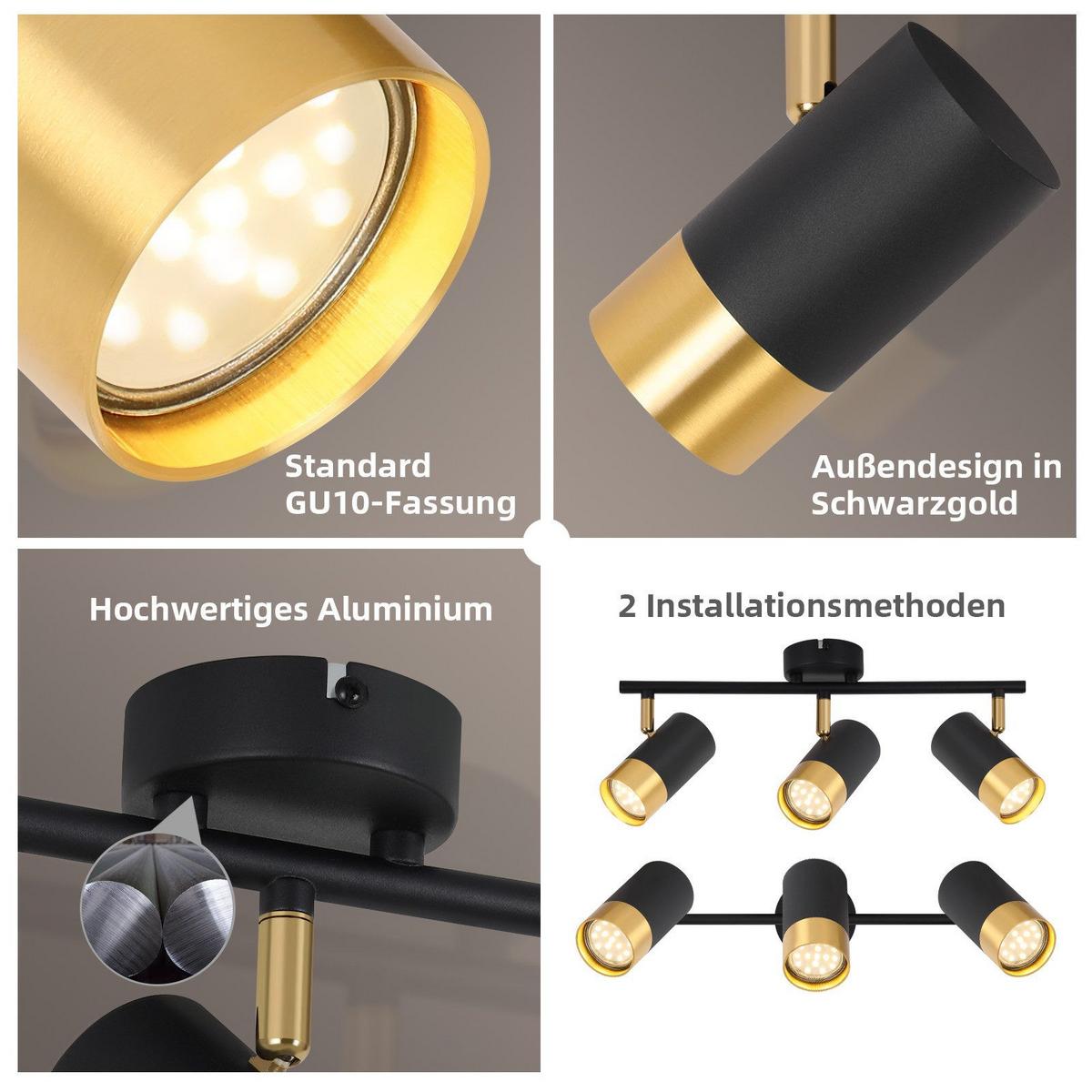 DECKENSTRAHLER Schwerin 3-flammig 47/8/17 cm - Schwarz, Metall (47/8/17cm) - Nettlife
